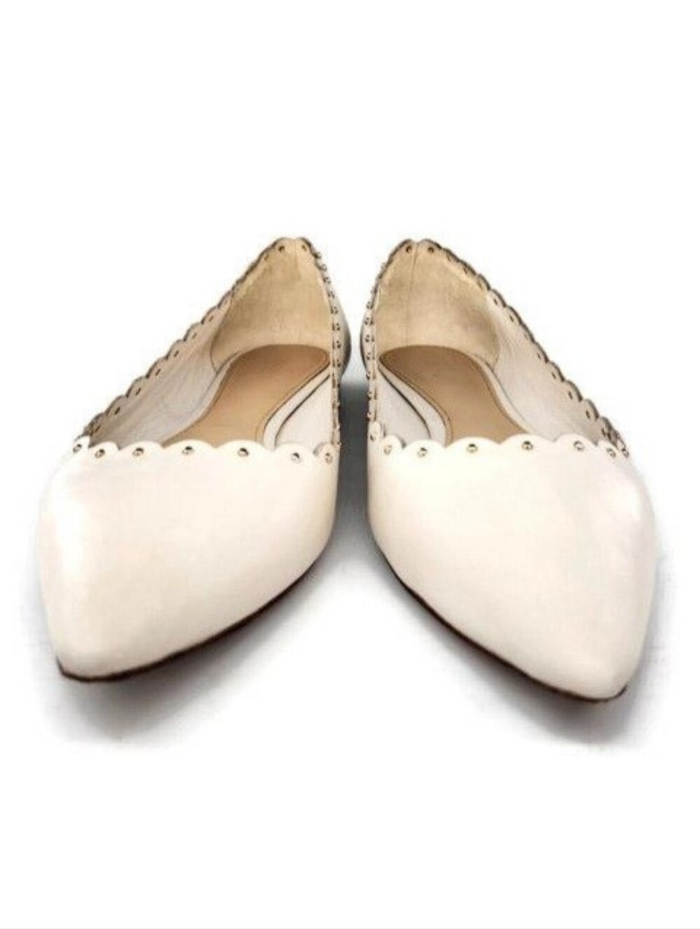 Coach Jill Cream Ivory Leather Scalloped Studded Point-Toe Slip-On Ballet Flats - Picture 6 of 11